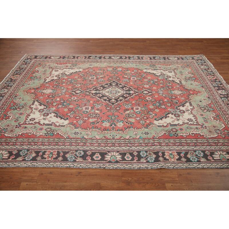 Hand Knotted Oriental 100% Wool Carpet Traditional Medallion Pink Hamedan Area Rug - 8' 11'' X 6' 5''