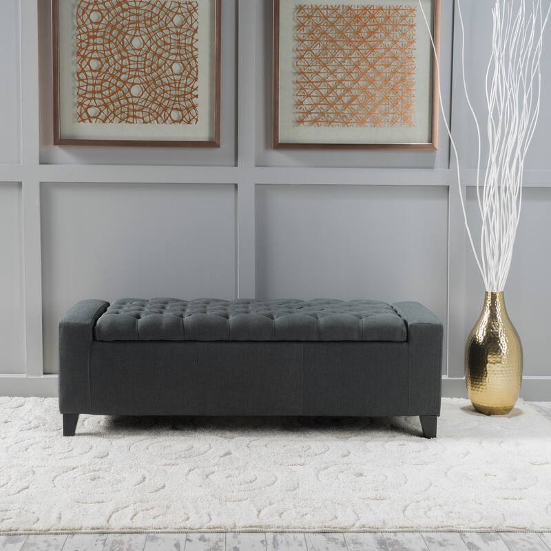 Modern Button-tufted Storage Ottoman Bench-Dark Gray - Dark Gray - Large