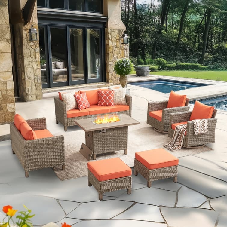 9 - Person Outdoor Wicker Patio Conversation Furniture Set With Swivel Chairs