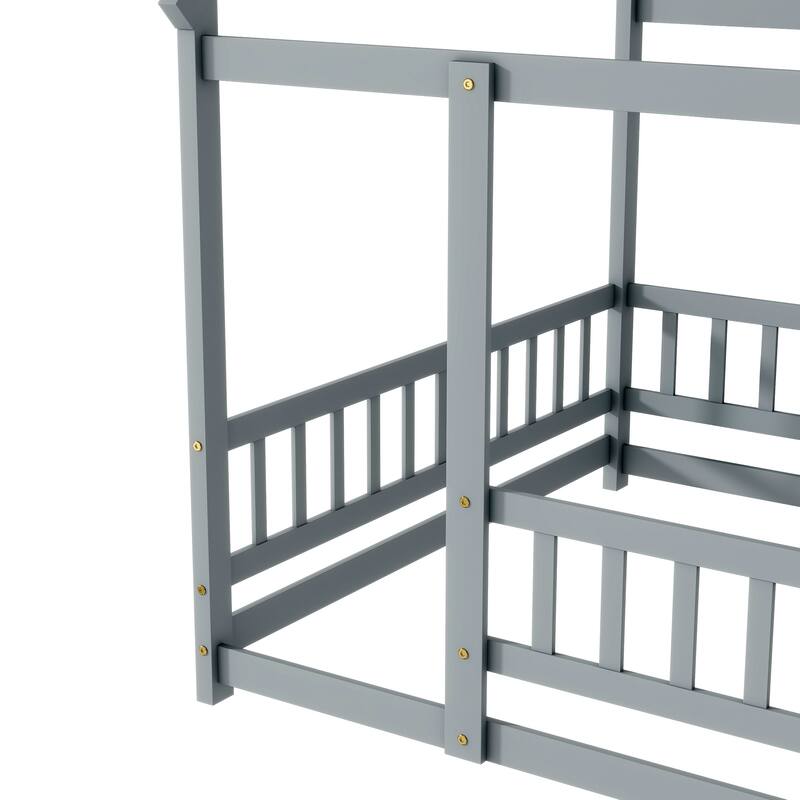 House Floor Bed with Roof Frame and Safety Guardrails,Ideal for Creating a Dreamy and Secure Sleeping Space for Kids