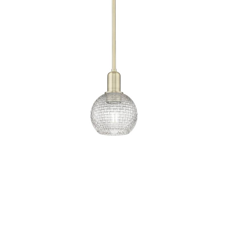 Innovations Lighting 716-1S-9-6 Athens Pendant Athens 6" Wide Mini - Antique Brass / Clear Basketweave