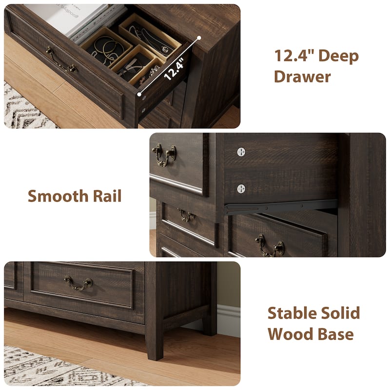 Farmhouse 6 Drawer Dresser for Bedroom, Vintage Dresser with Antique Handles