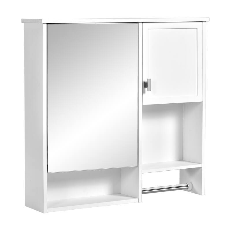 29" x 28" Over The Toilet Bathroom Storage Cabinet with Towel Bar Wall Mirror Cabinet with Closed Cupboard and Open Shelf