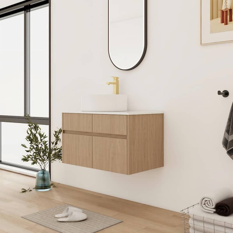 Bathroom Vanity With Sink In 32 Inch, Floating Bathroom Vanity With 2 Soft Close Doors And Drawer