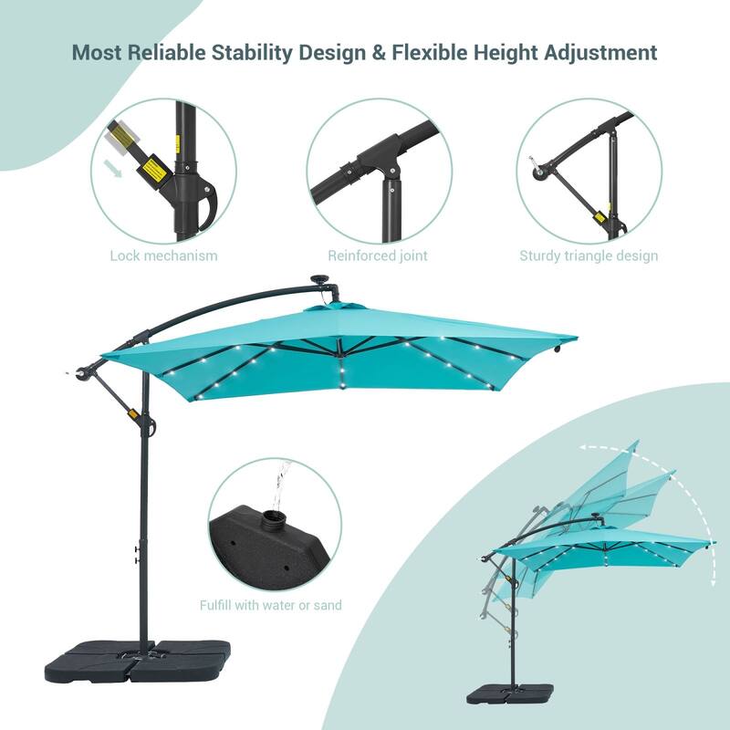 BONOSUKI 8.2Ft Solar Powered Cantilever Patio Umbrella With Base