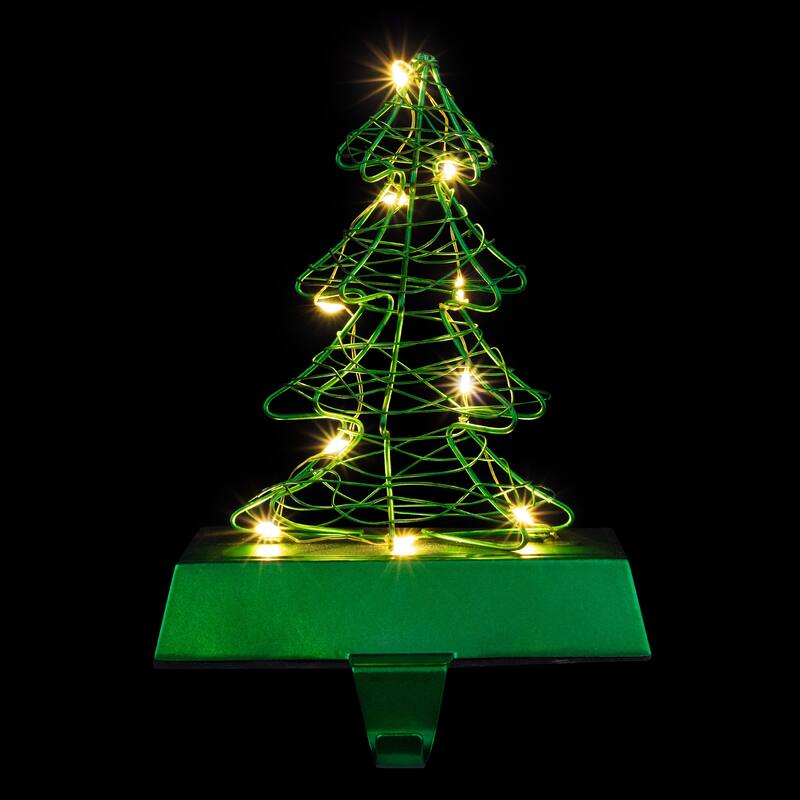 LED Lighted Wire Christmas Tree Stocking Holder - 6.75" - Green