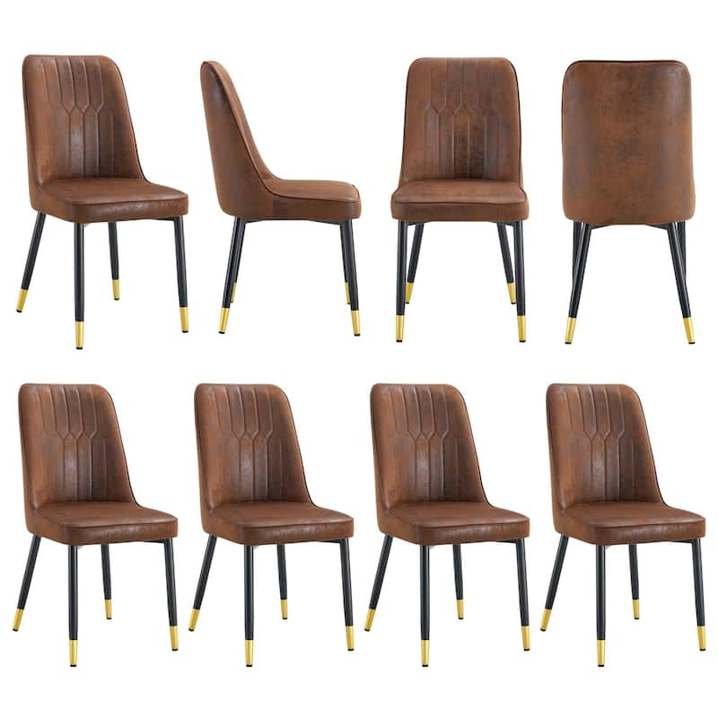 Roomfitters Suede Velvet Dining Chairs with Black Metal Legs, Upholstered Set of 8 for Dining Room or Living Space, Brown+Black - Brown+Black