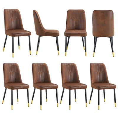 Roomfitters Suede Velvet Dining Chairs with Black Metal Legs, Upholstered Set of 8 for Dining Room or Living Space, Brown+Black