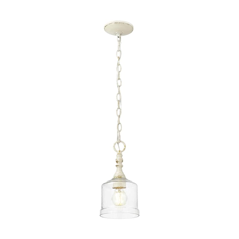 Golden Lighting Keating 1-light Pendant in Antique Ivory and Hammered Water Glass - Gold