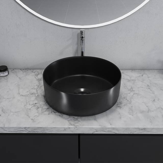Altair 14 x 14 in. Round Black Finish Ceramic Vessel Bathroom Vanity Sink