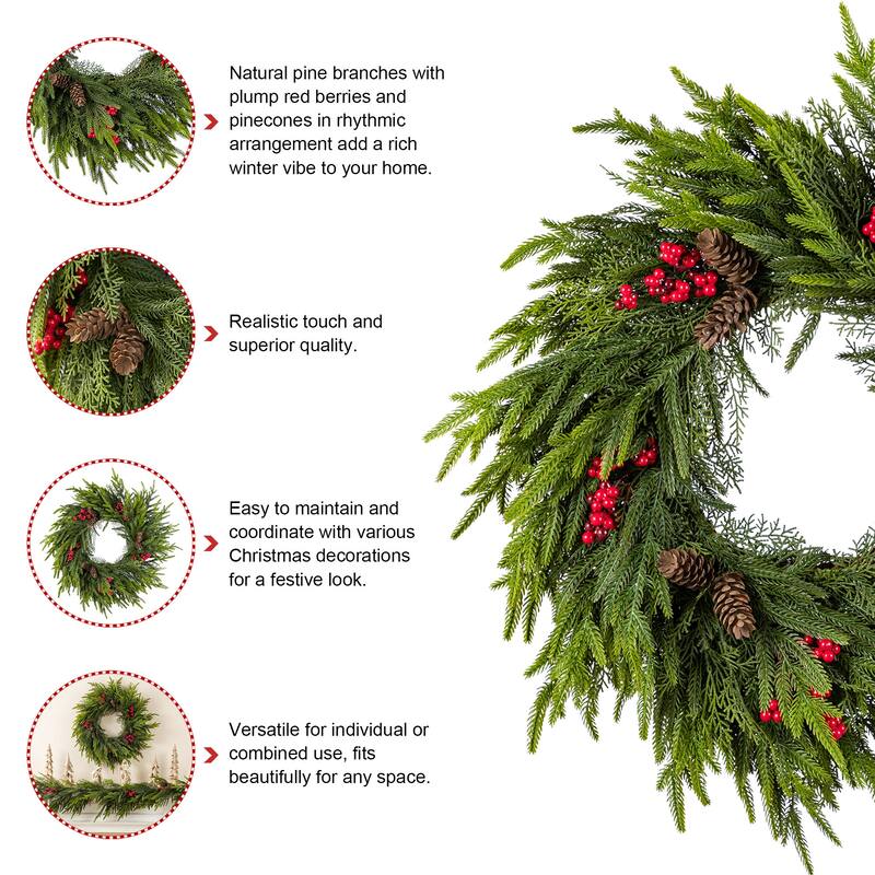 Glitzhome Christmas Greenery PE Dripping Wreath & Teardrop Set