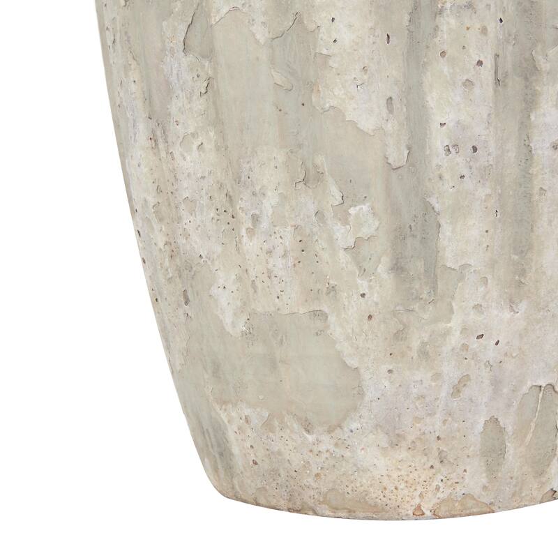 Ceramic Distressed Antique Style Pot Vase Room Table Lamp with Cream Linen Shade - Brown, Black, Cream - Roche River Decor