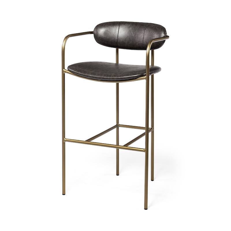 Gold Brown Faux Leather Low Back Bar Stool with Footrest - Brown 30"