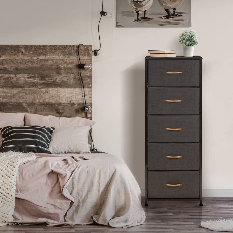 Dresser w/ 5 Drawers Furniture Tall Storage Organizer Unit for Bedroom