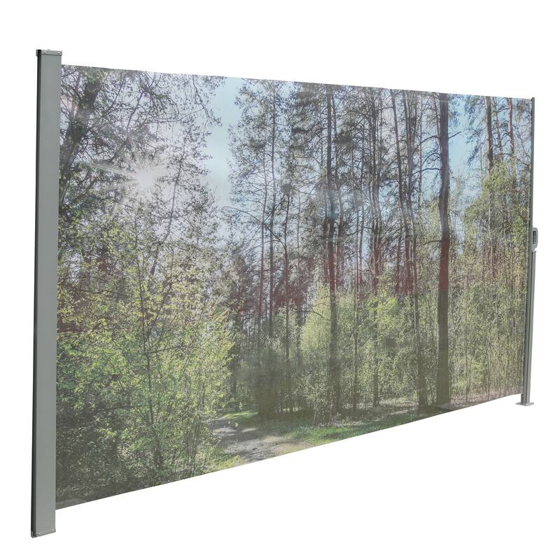 71"x138" Patio Retractable Side Awning Screen, semi-transparent with UV printing, ideal for blocking dust,sunshine and wind