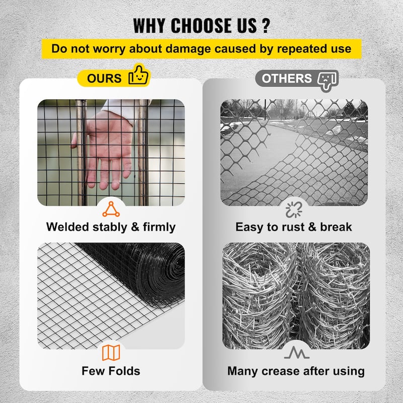 VEVOR Hardware Cloth,Galvanized Steel Vinyl Coated Chicken Wire Fencing,for Garden Fencing & Pet Enclosures - 48" x 50' size