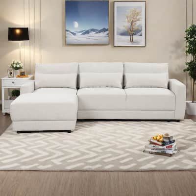 92.9" Linen L-Shaped Sectional Sofa with Removable Cushions and 3 Pillows