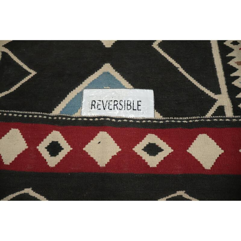 Hand Woven Oriental 100% Wool Carpet Southwestern Tribal Black Kilim Runner Rug - 17' 7'' X 5' 0''