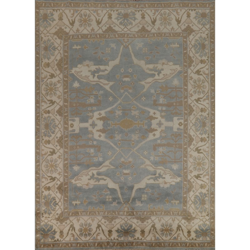 Floral Oushak Indian Area Rug Hand-Knotted Oriental Wool Carpet - 8'0" x 10'2"