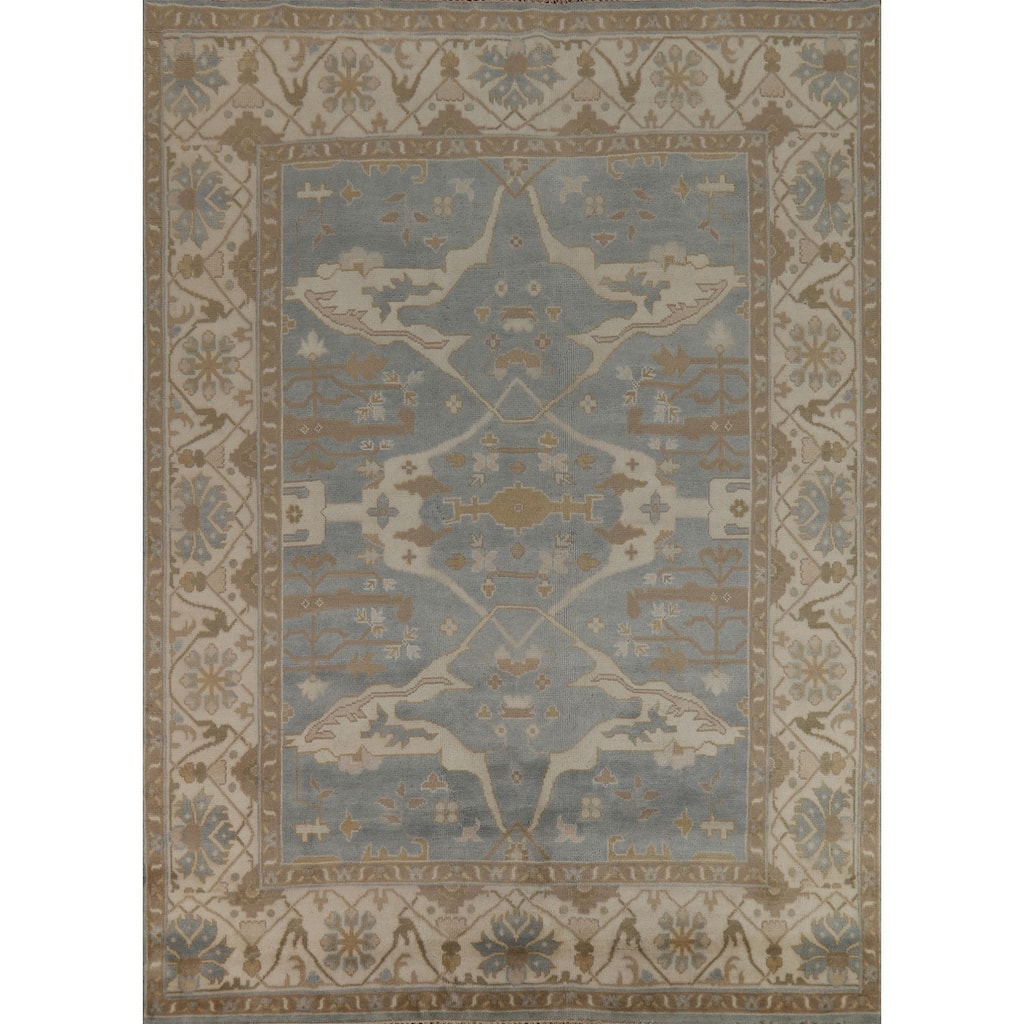 Floral Oushak Indian Area Rug Hand-Knotted Oriental Wool Carpet - 8'0" x 10'2"