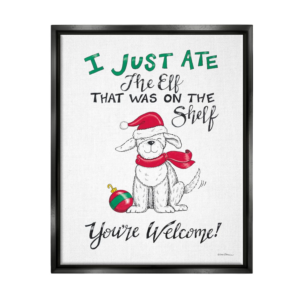 Stupell Funny Christmas Dog Phrase Framed Floater Canvas Wall Art Design by Deb Strain