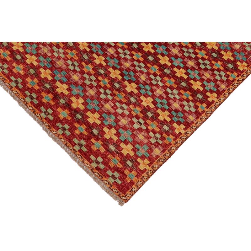 Eclectic Balochi Spence Red/Blue Hand Knotted Wool Rug - 3'3'' x 5'0''