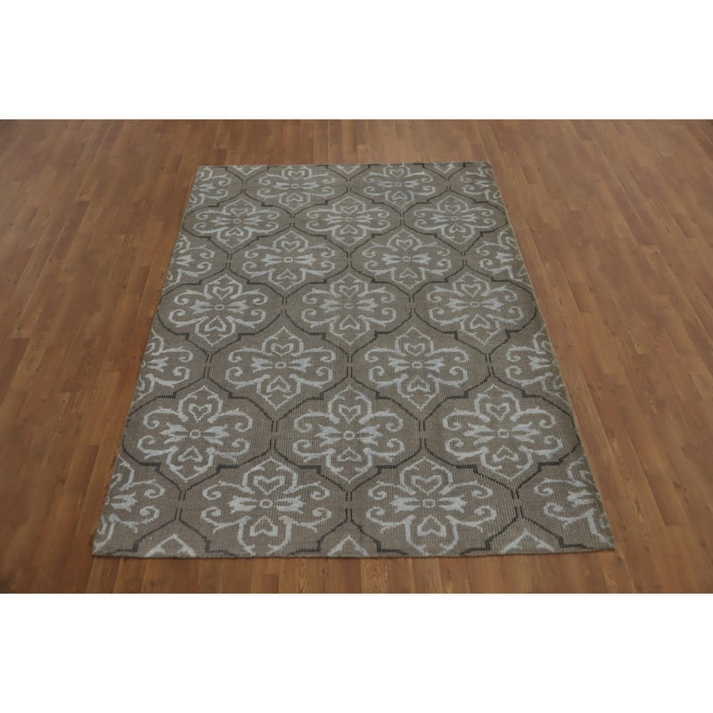 Hand-knotted Modern Wool Grey Geometric Area Rug Oriental Carpet - 7' 7'' X 5' 5''
