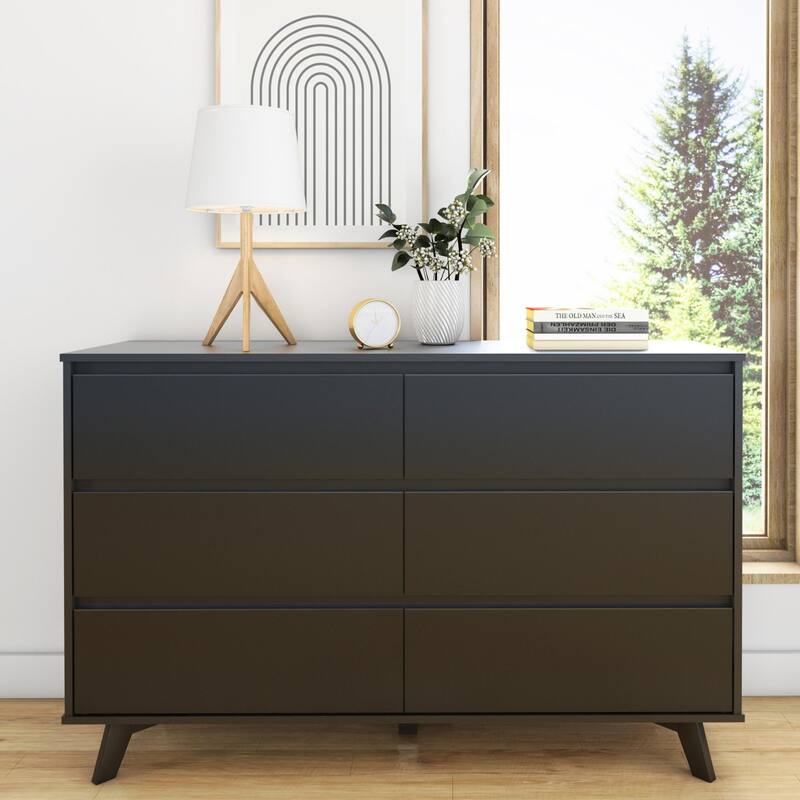 Max and Lily Scandinavian 6 Drawer Dresser - Black