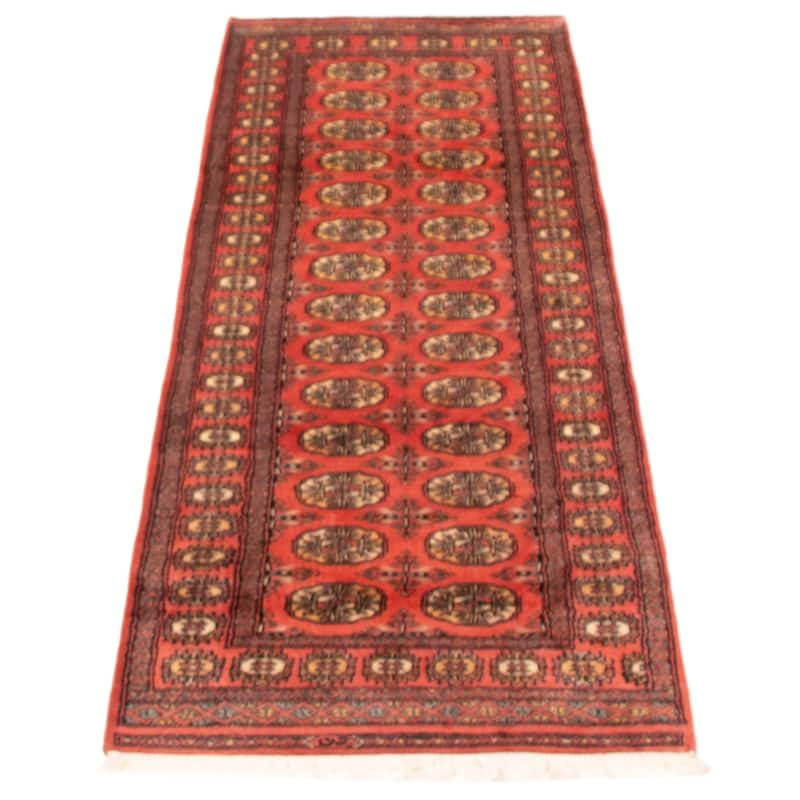 ECARPETGALLERY Hand-knotted Peshawar Bokhara Coral Wool Rug - 2'8 x 7'10