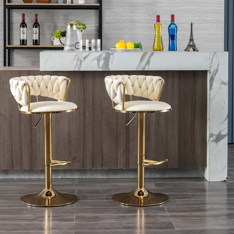 Set of 2 Bar Stools,with Chrome Footrest and Base Swivel Height ...