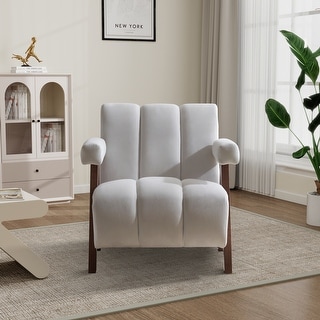 Upholstered Accent Chair with Wood Armrest and Legs - Bed Bath & Beyond ...