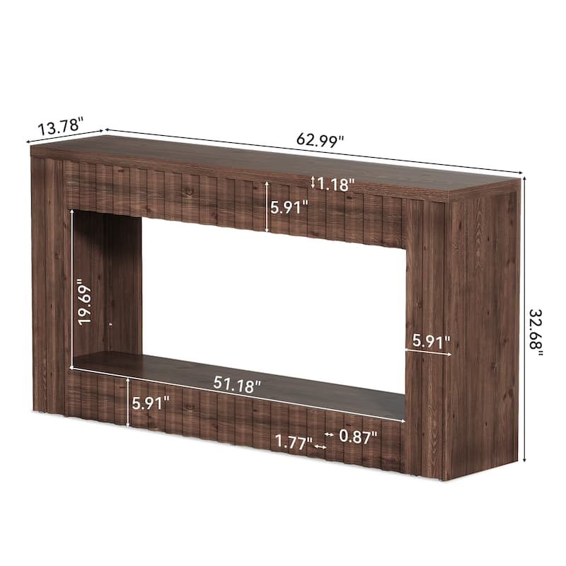 Solid Wood Sofa Table, 63" Long Console Table with Open Storage, Entryway Table for Living Room, Hallway, Foyer