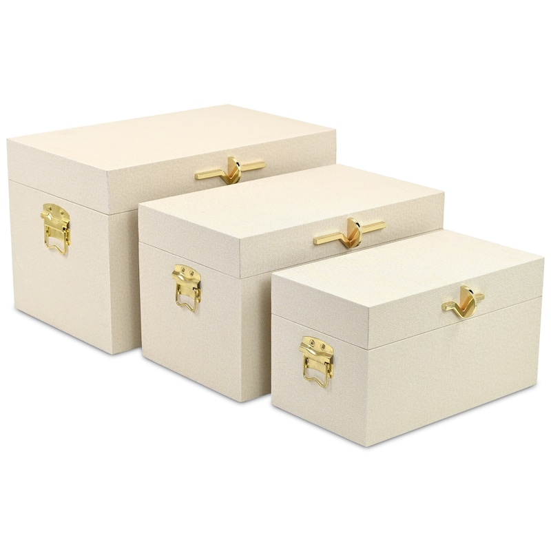 Araminta Set of 3 Rectangular Decorative Storage Trunks - Cream - N/A
