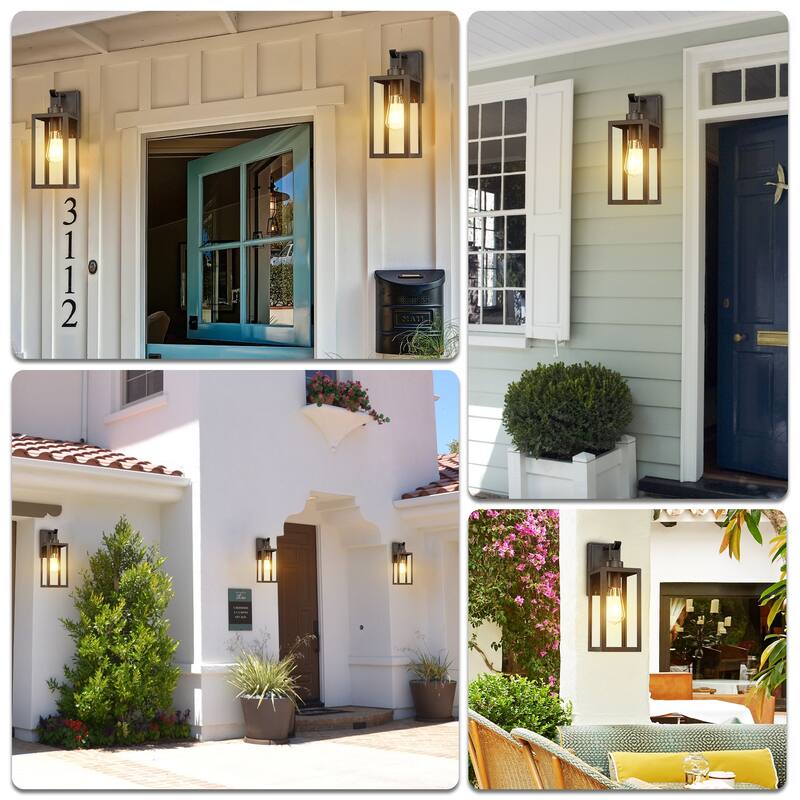 2 Pack 1-Light Matte Black Modern Outdoor Wall Lantern