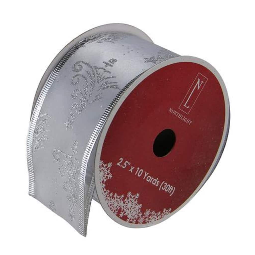 Silver Glittering Trees Christmas Wired Craft Ribbon 2.5" x 10 Yards