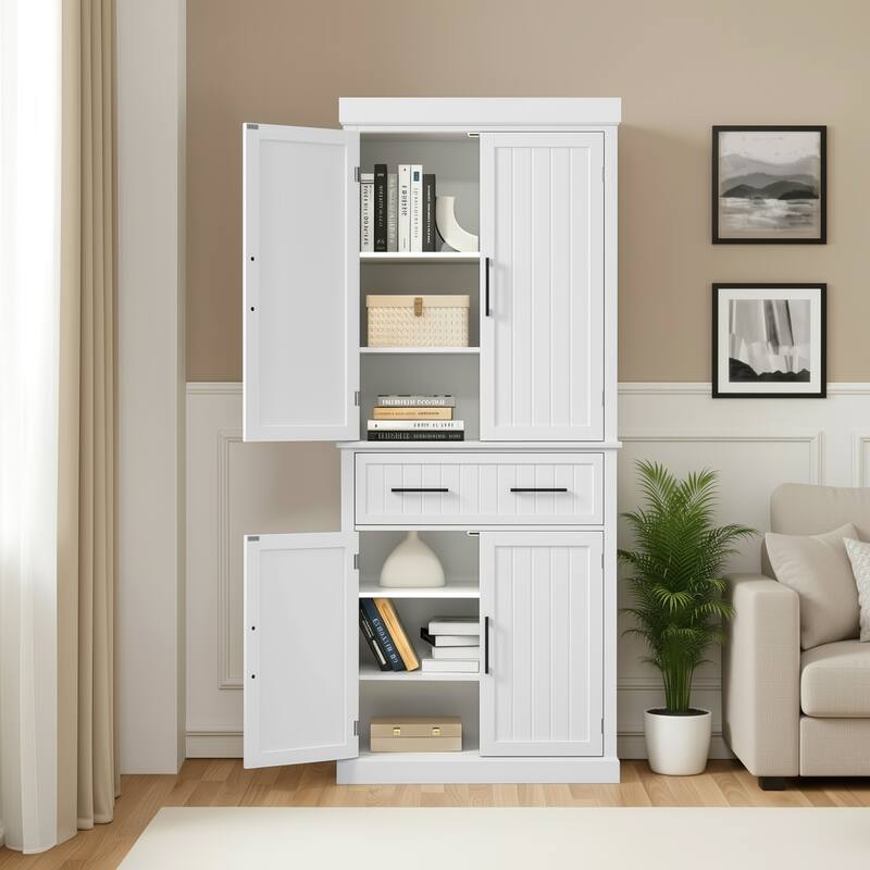 Yaheetech Wooden Kitchen Pantry Storage Cabinet with Doors and Shelves - White