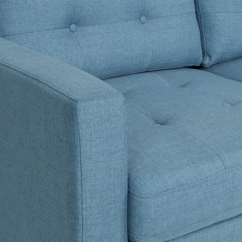 Contemporary Tufted Fabric 3-Seater Blue Sofa