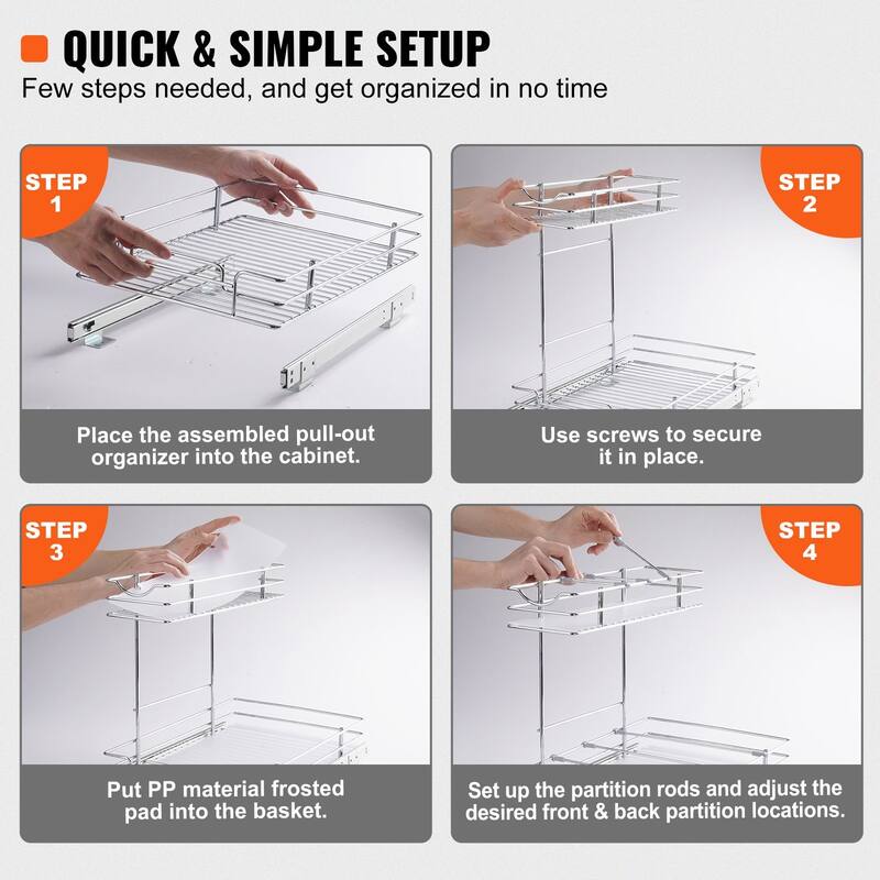 Pull Out Cabinet Organizer for Kitchen or Bathroom and Chrome Steel Shelf