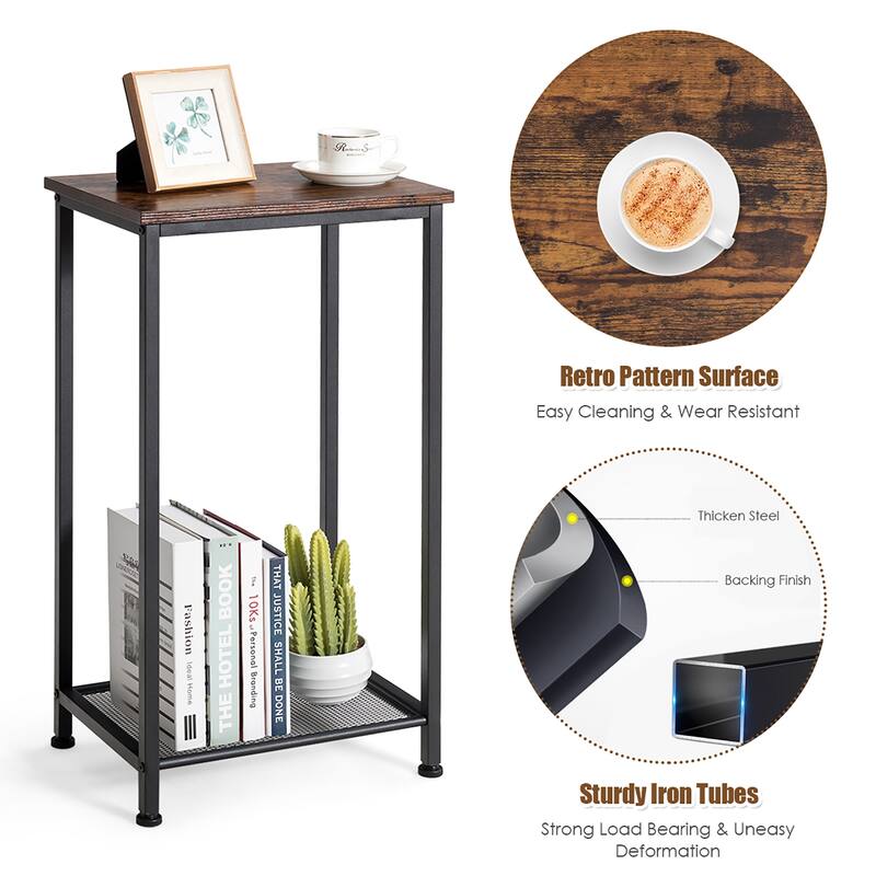 Costway 2-Tier Industrial Side End Accent Telephone Table w/Mesh Shelf - See Details