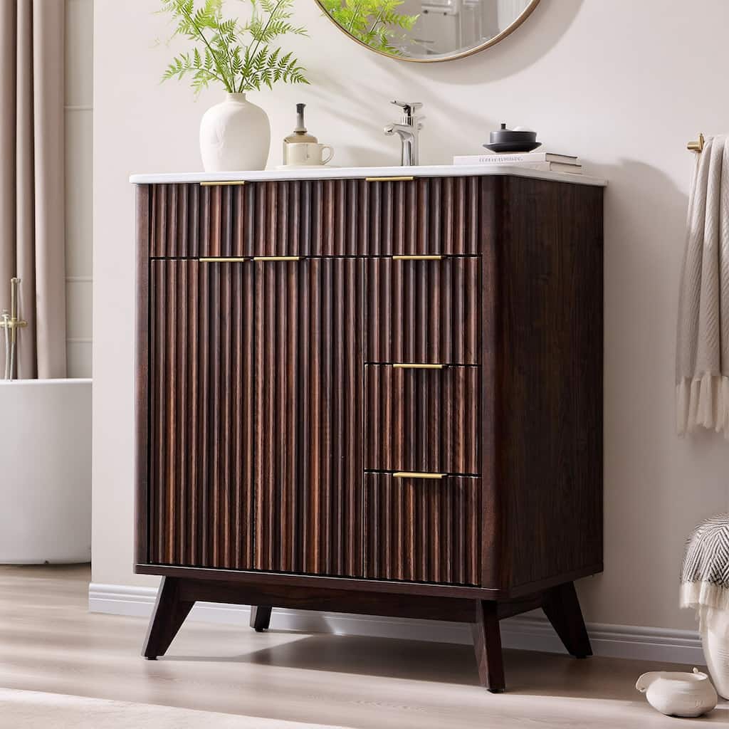 Modern Fluted Bathroom Vanity with Sink, Bathroom Cabinet, Washstand