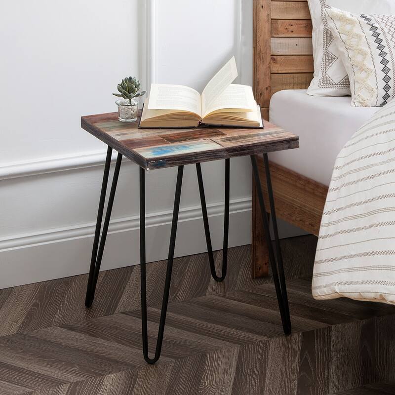 Greenage Reclaimed Wood End Table Living Room Night Stand Use