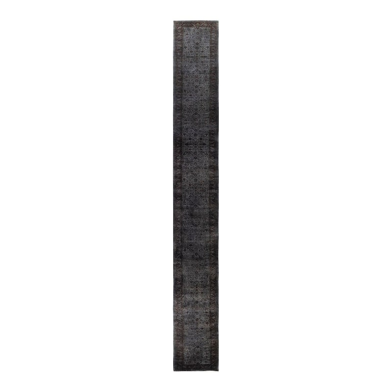 Overton Hand Knotted Wool Vintage Inspired Modern Contemporary Overdyed Gray Area Rug - 2' 7" x 22' 10"