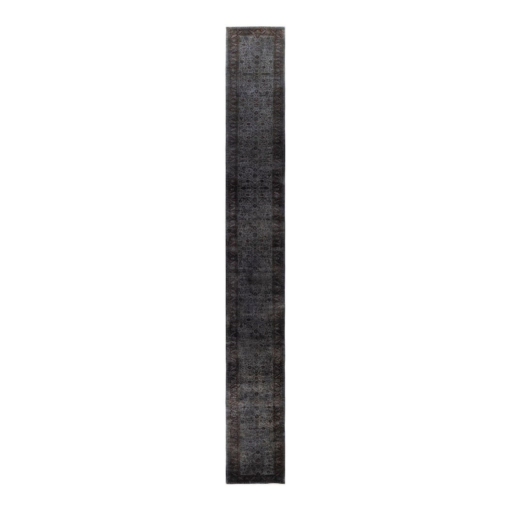 Overton Hand Knotted Wool Vintage Inspired Modern Contemporary Overdyed Gray Area Rug - 2' 7" x 22' 10"