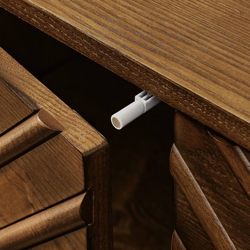 Farmhouse Fluted Buffet Cabinet with Concealed Handle Cabinet Doors for Living Room, Kitchen and Dining Room, Walnut Brown