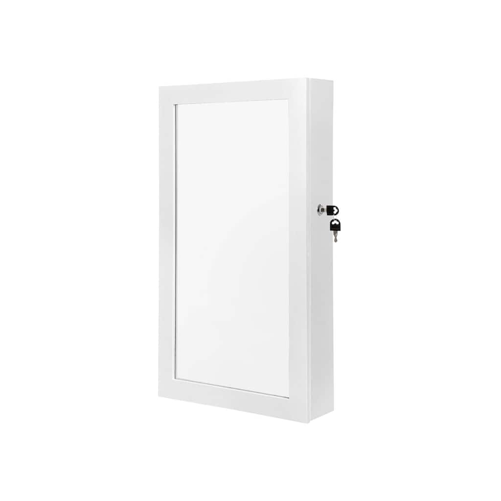 White Lockable Wall Jewelry Cabinet with Mirror Velvet Lined Compartments Ring and Necklace Storage