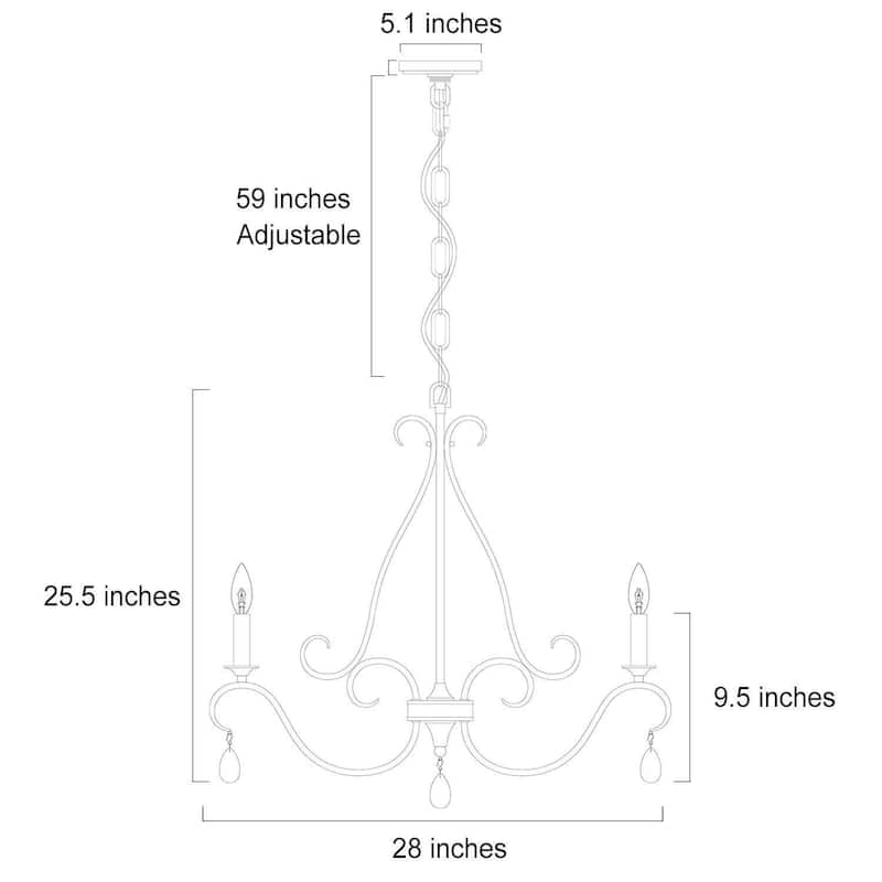 Modern Farmhouse 6-Light 28" Classic Candle Chandelier with Crystal Drop - D28" x H25.5"