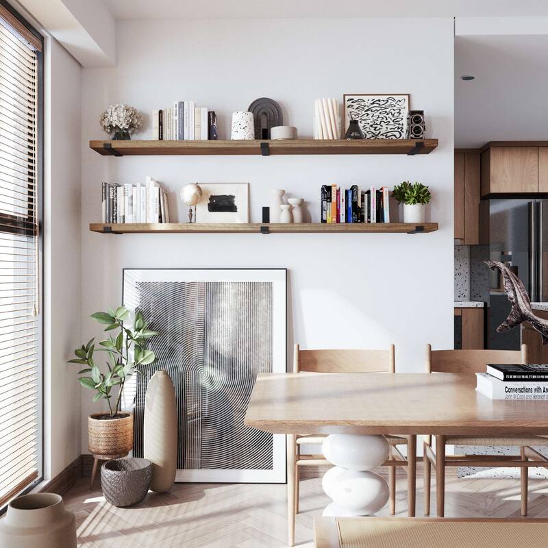 Wallniture Forte Wood Board 72" Long, 9.25'' Deep, 1.5" Thick, Floating Bookshelf for Wall, Hanging Shelf Living Room Decor, 1Pc