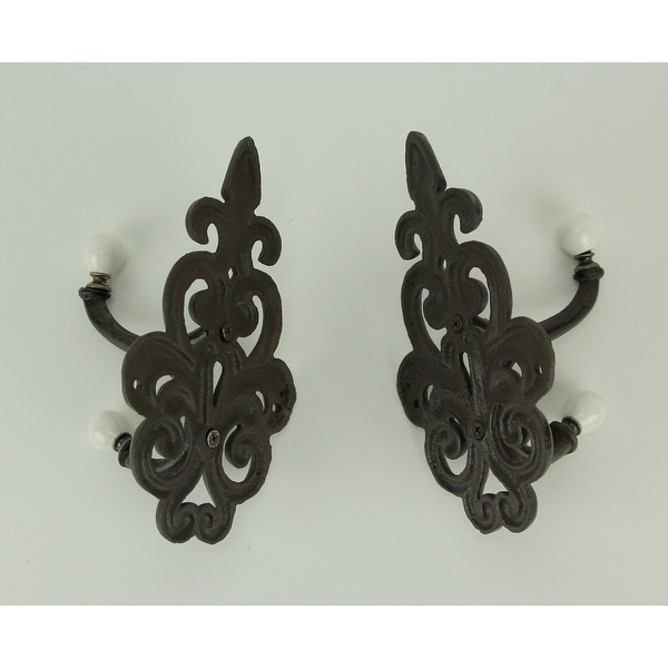 Fleur de Lis Double Hook Wall Mount Antique Black
