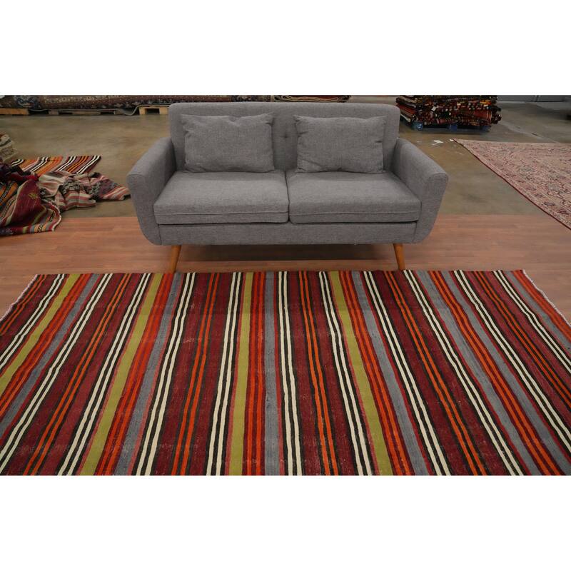Hand Woven Oriental 100% Wool Carpet Southwestern Geometric Multi-Colored Kilim Area Rug - 9' 5'' X 5' 0''