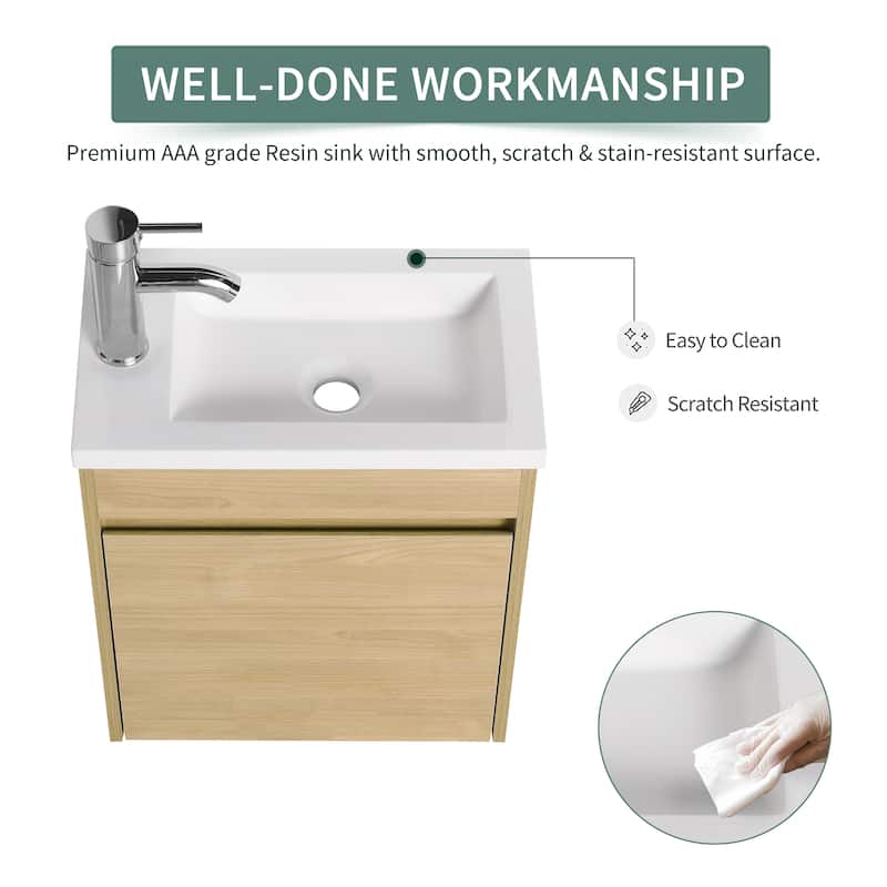 BNK 16/18 Inch Single Sink Bathroom Vanity with Soft Close Door
